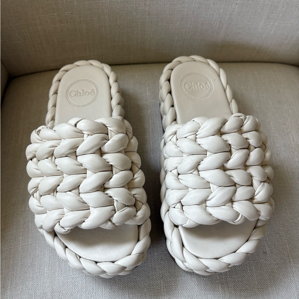 CHLOE Cream Braided Slide Sandals